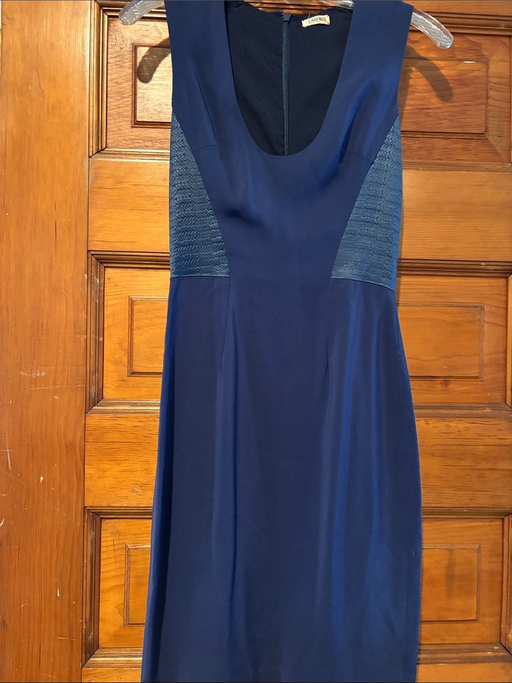 L'AGENCE Navy Scoop-Neck Midi Dress with Textured Side Panels